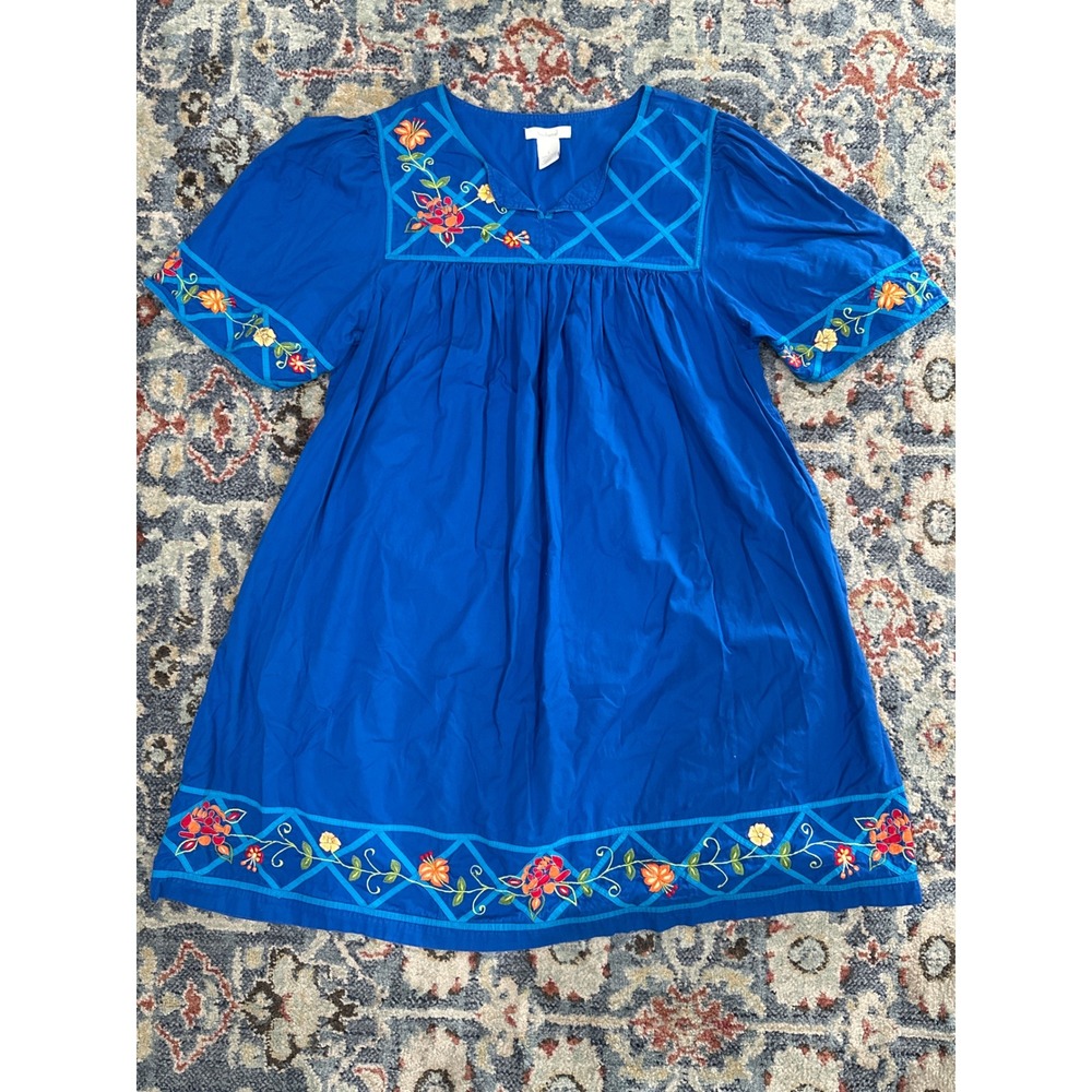 Bechamel Mumu Dress Women Large Blue Floral Embroidered Boho Vintage EUC